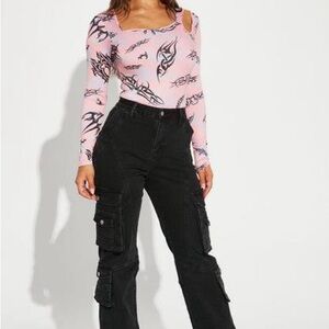 Fashion Nova Black Straight Leg Cargo Jeans